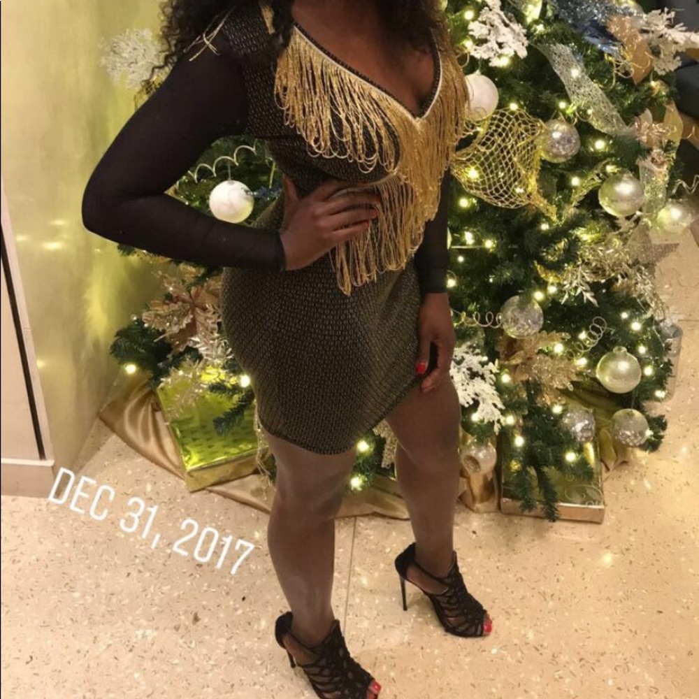 Boohoo black and gold dress